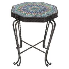 French Hand-Wrought Iron Occasional Table with Terracotta Tile Top, circa 1930s
