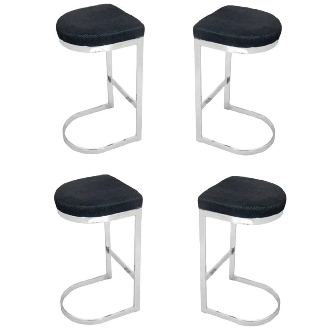 Set of Four Chrome Bar Stools in the Manner of Milo Baughman 