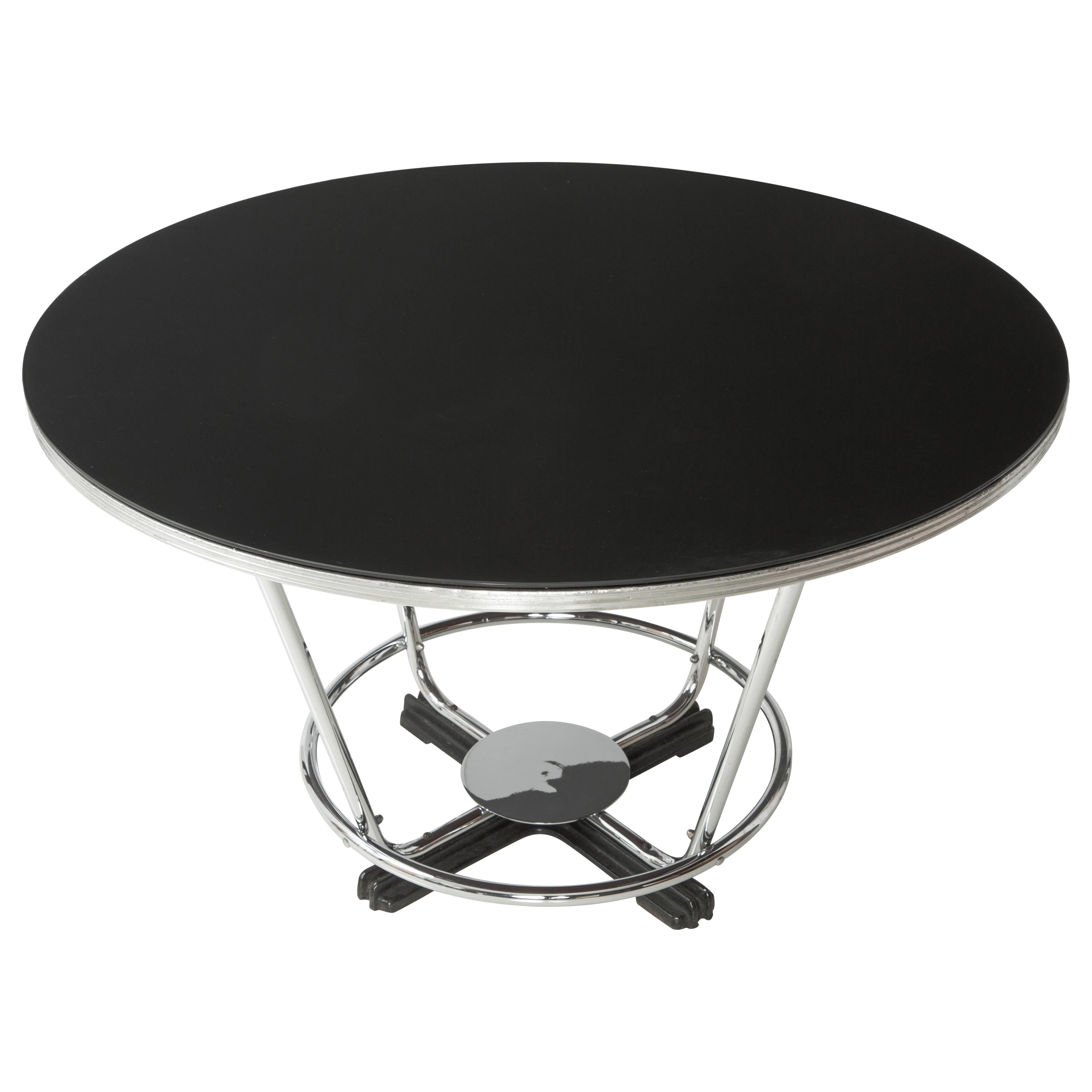 Art Deco Black Glass & Chrome Breakfast Table - Donald Deskey Attributed - SALE