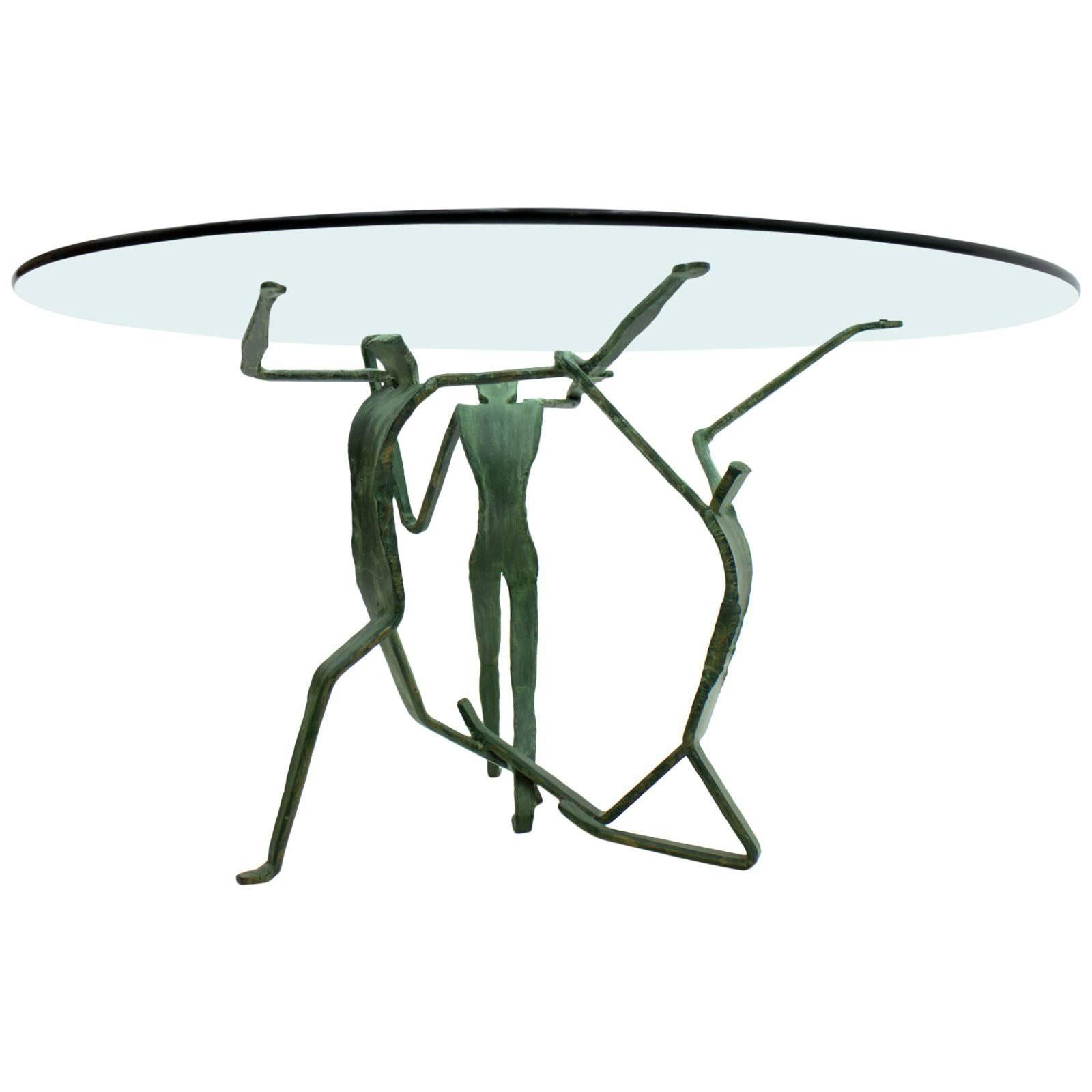 Dining Table with Glass and Iron, circa 1970s