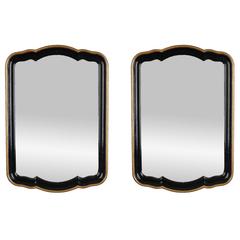 Pair of French Midcentury Ebonised and Gilded Mirrors