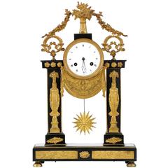 Egyptian Revival French Empire Antique Portico Mantel Clock, 19th Century