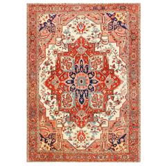 Large Antique Persian Heriz Serapi Rug 10