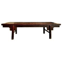 Large Chinese Antique Bench or Low Table with Rattan, Ming Style