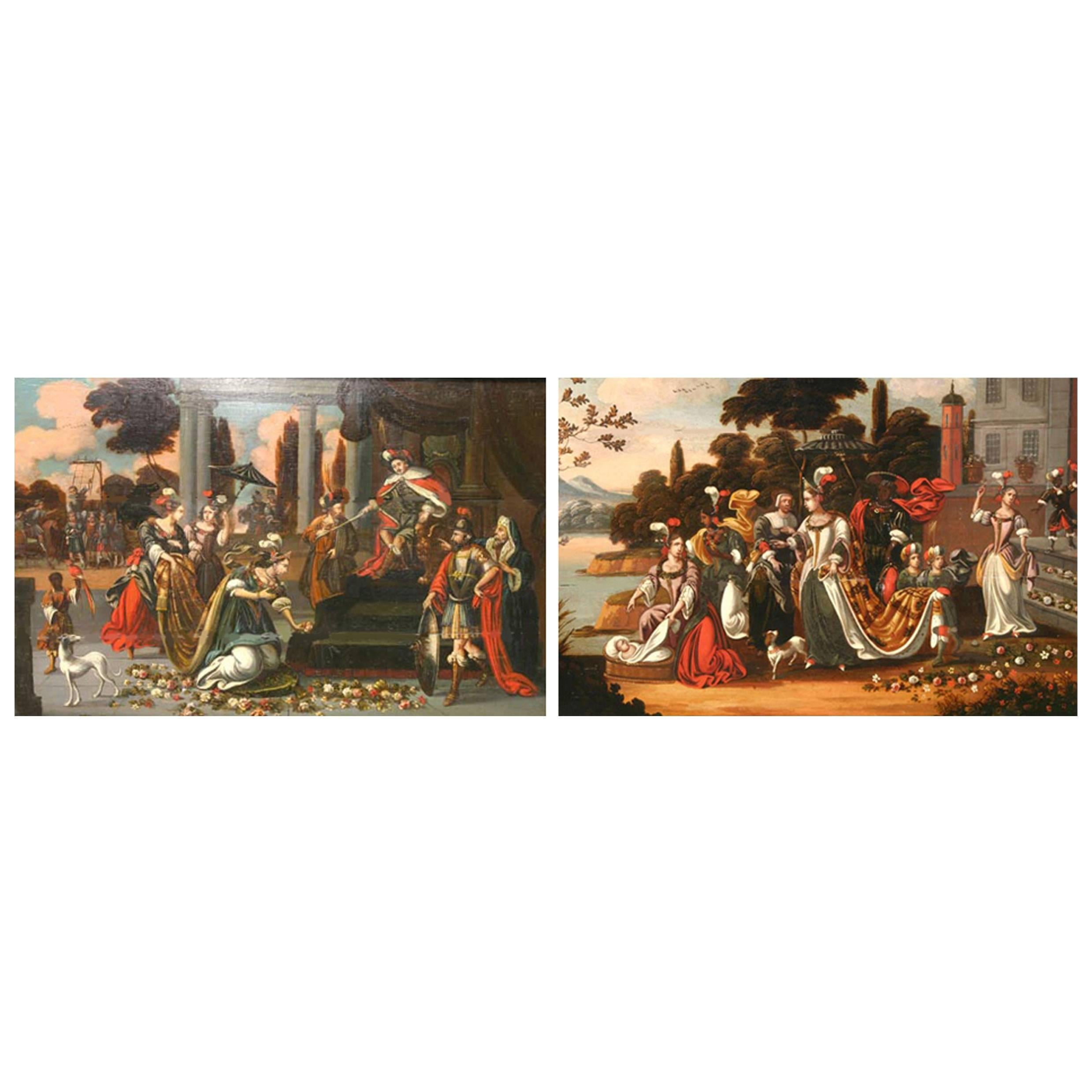Pair of Dutch Framed Early 18th Century Painted Panels  For Sale