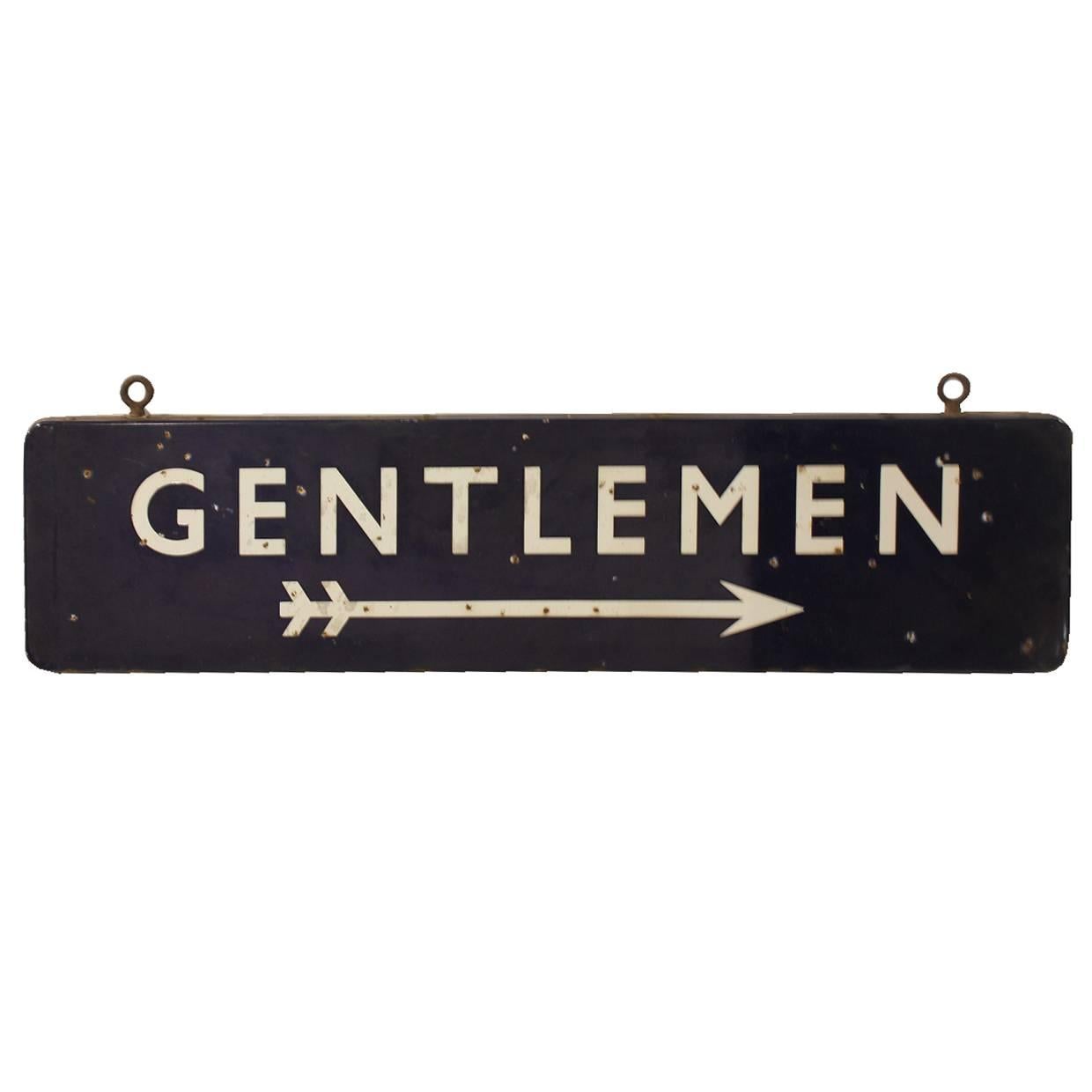 Vintage Double-Sided Porcelain Tran Station Sign "Gentlemen"