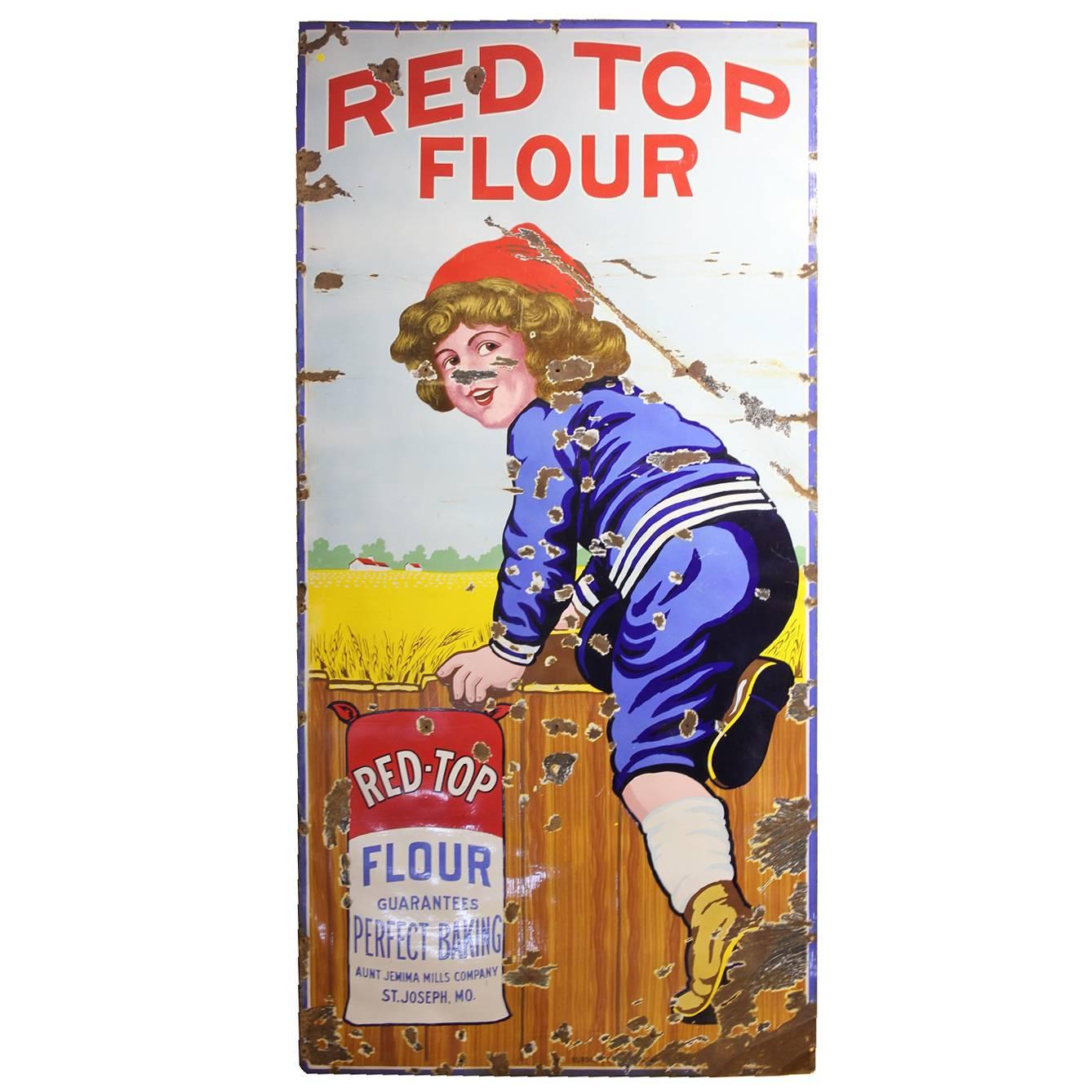Tall Rare Antique Porcelain Advertising Sign for "Red Top Flour' For Sale