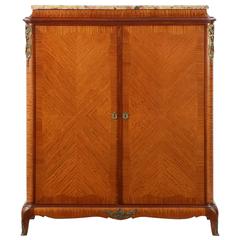 French Louis XV Style Parquetry Inlaid Breche D'Alep Cabinet Console