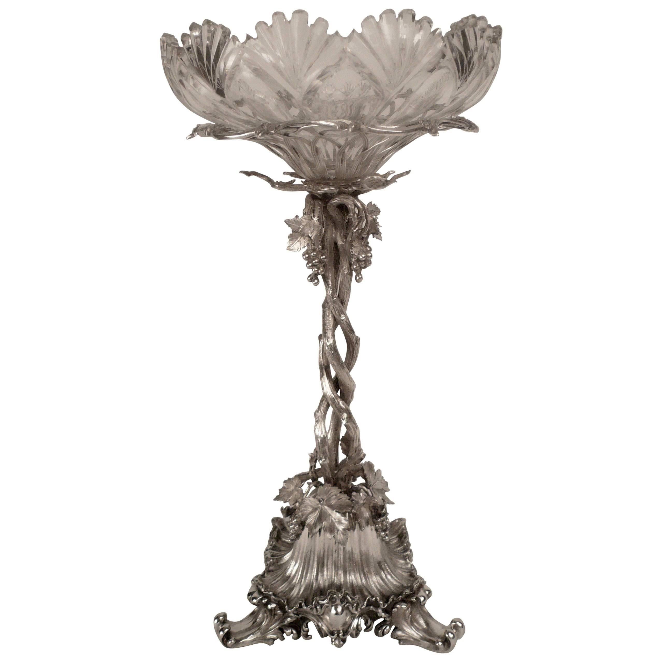 Elkington Silver Plate and Cut Crystal Epergne