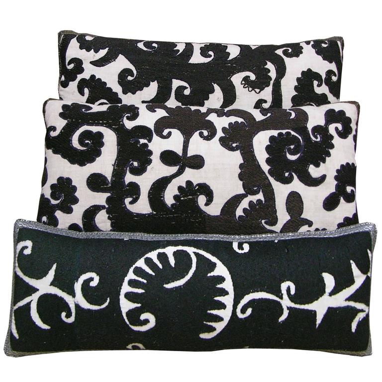 Three Antique Embroidery Suzani Pillows, circa 1920 For Sale at 1stdibs