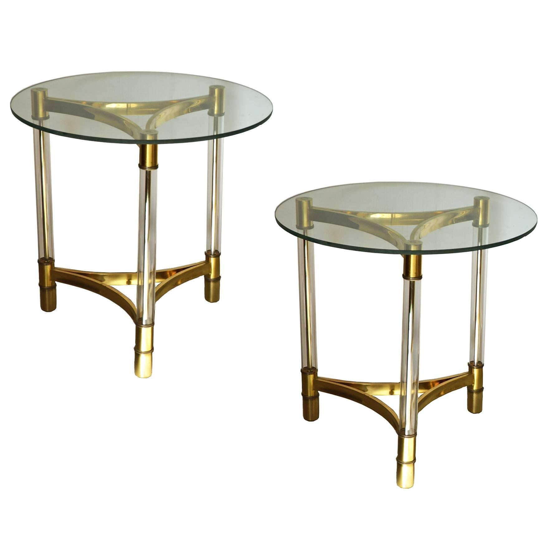 Brass and Glass Tripod Base Table Pair