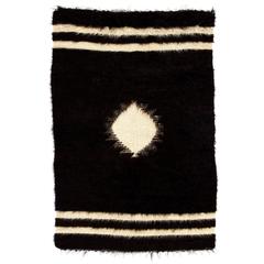 Vintage Black and White Angora Mohair Rug
