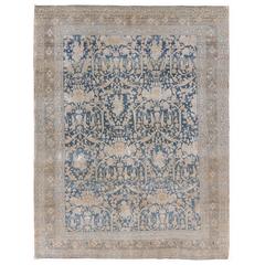 Blue and Ivory Antique Persian Tabriz Rug