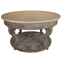 Italian Walnut Gueridon with Original Marble Top Italian Walnut Gueridon with Original Marble Top