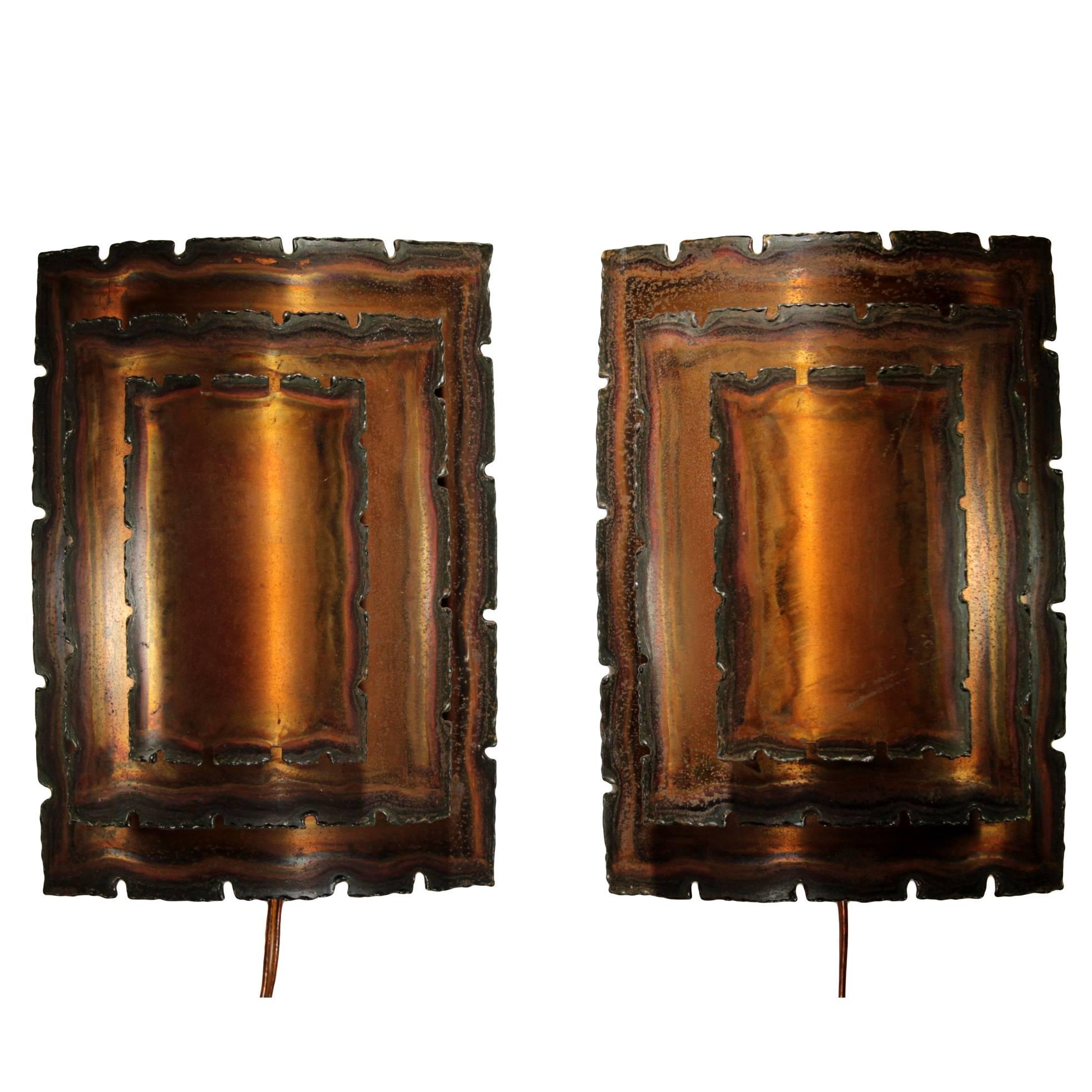 Pair of Vintage Danish Brutalist Copper Sconces