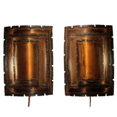Pair of Vintage Danish Brutalist Copper Sconces
