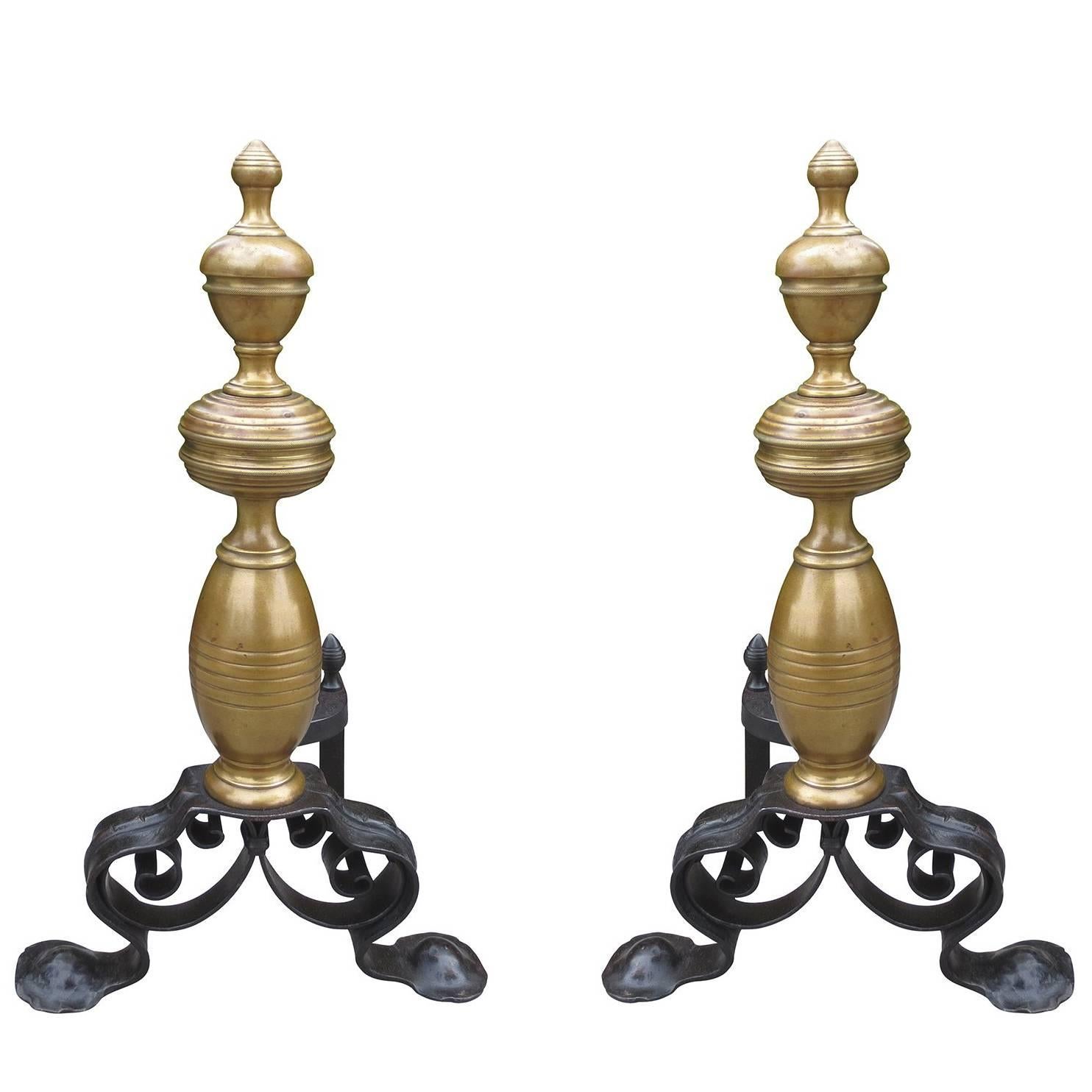 Pair of Late 19th-Early 20th Century English Bronze and Iron Andirons