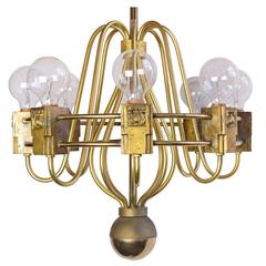 Midcentury Cast Brass Ring Chandelier