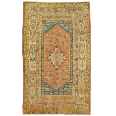Antique Hand Knotted Angora Wool Turkish Oushak Rug