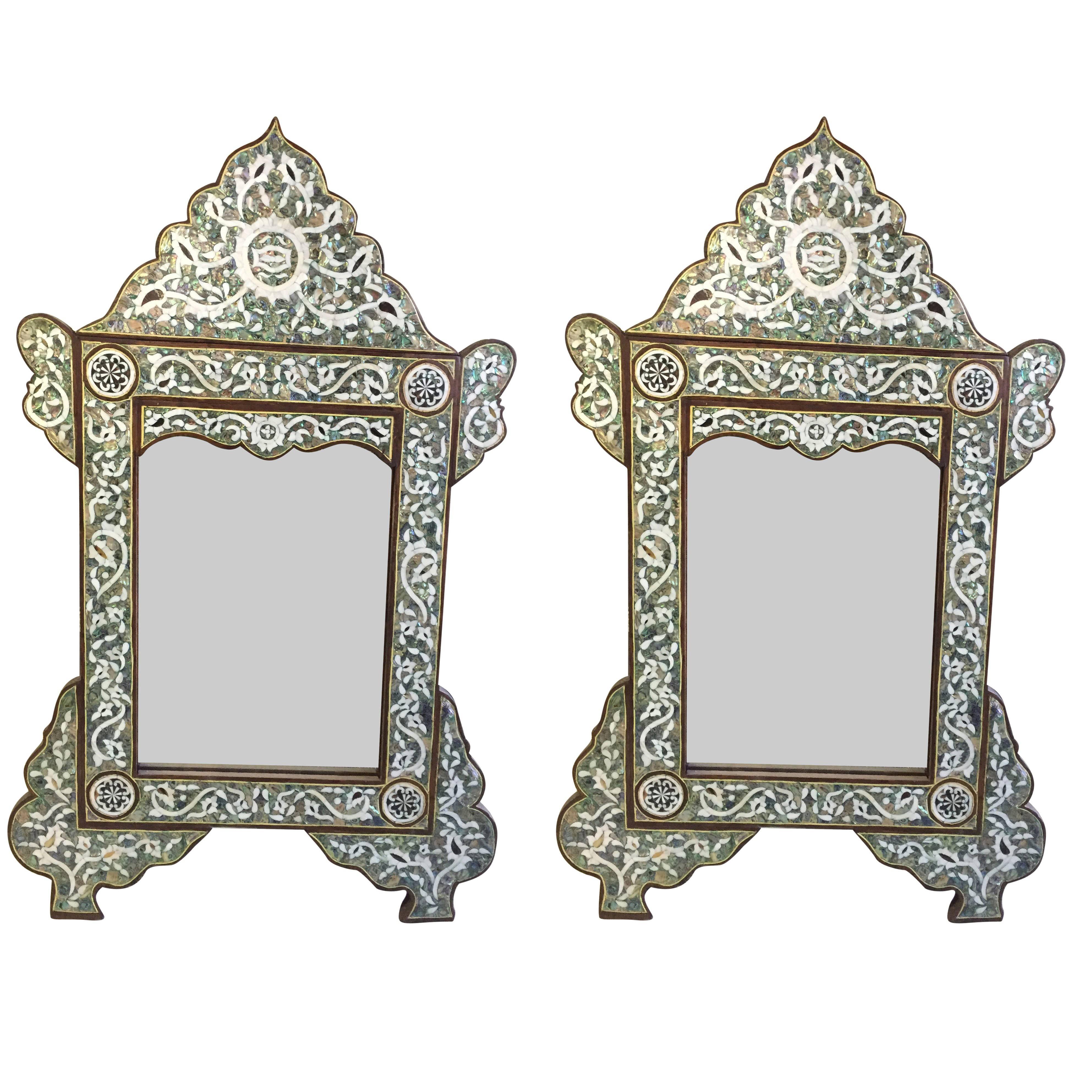 Pair of Moroccan Abalone and Mother-of-Pearl Mirrors