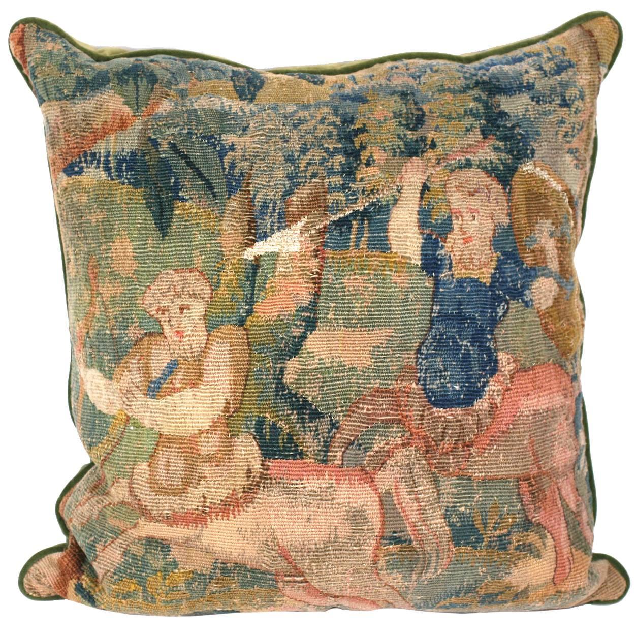 Aubusson Tapestry Cushion of Battling Satyrs