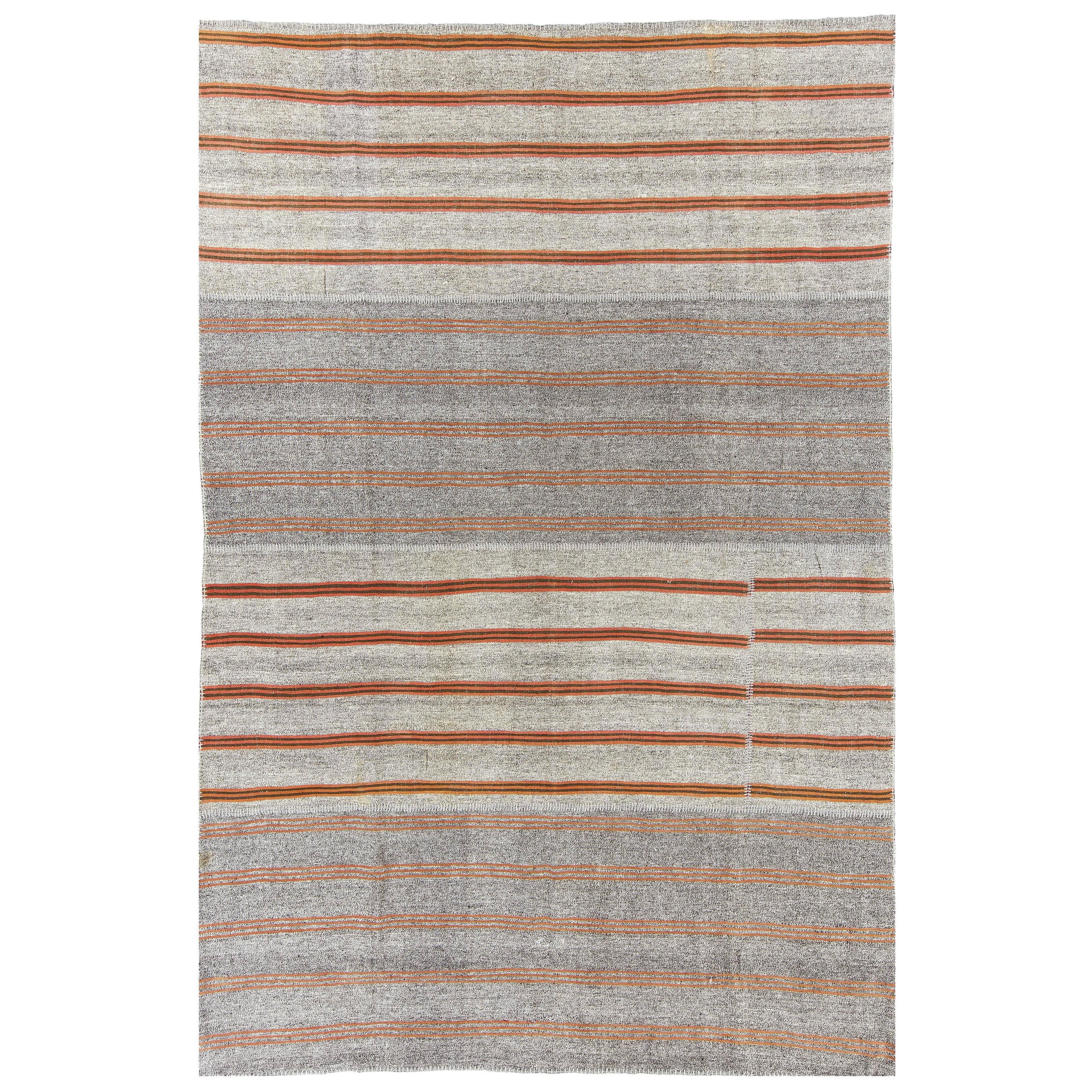 Large Striped Nomadic Kilim, Flat-weave Rug