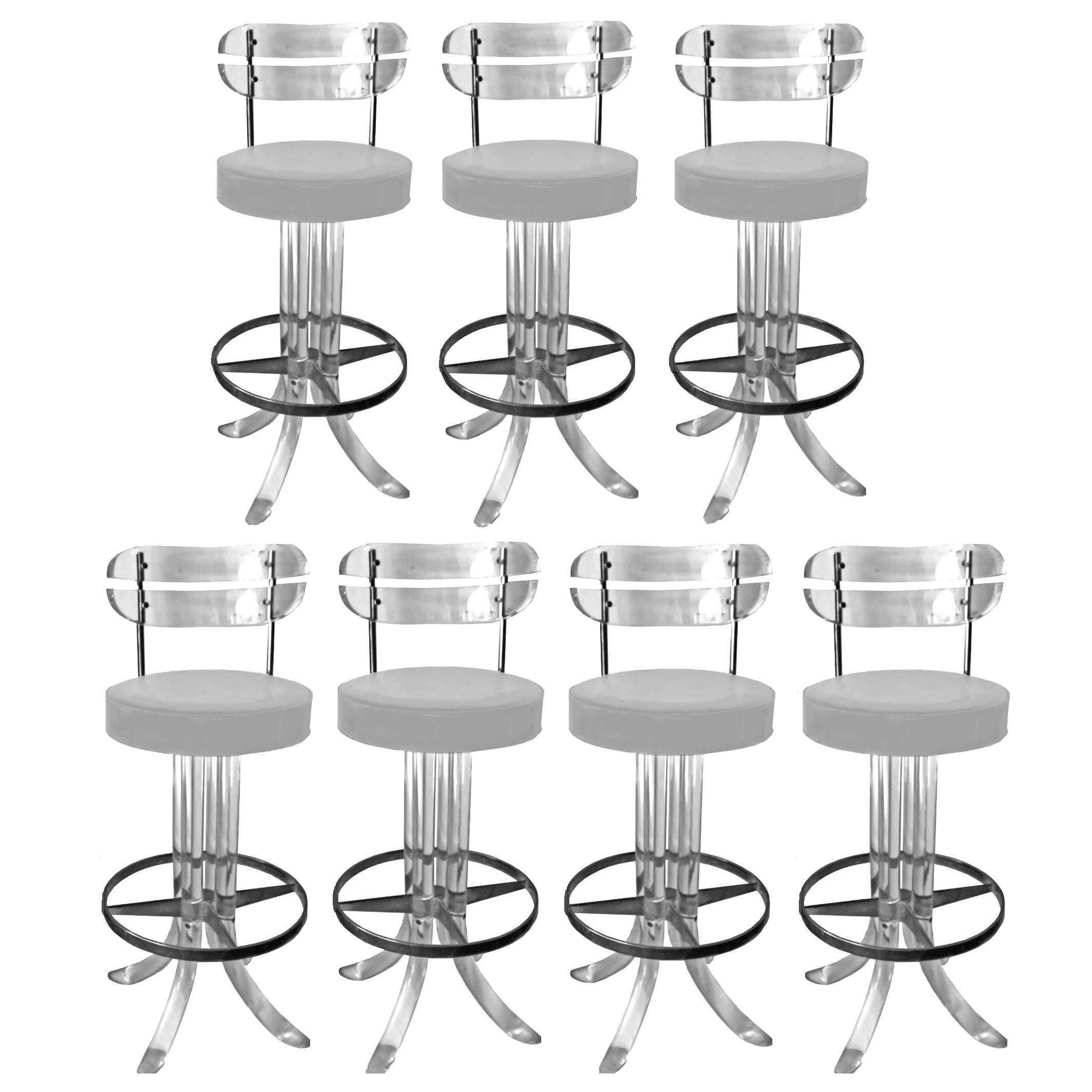 Set of Seven Lucite Bar Stools For Sale
