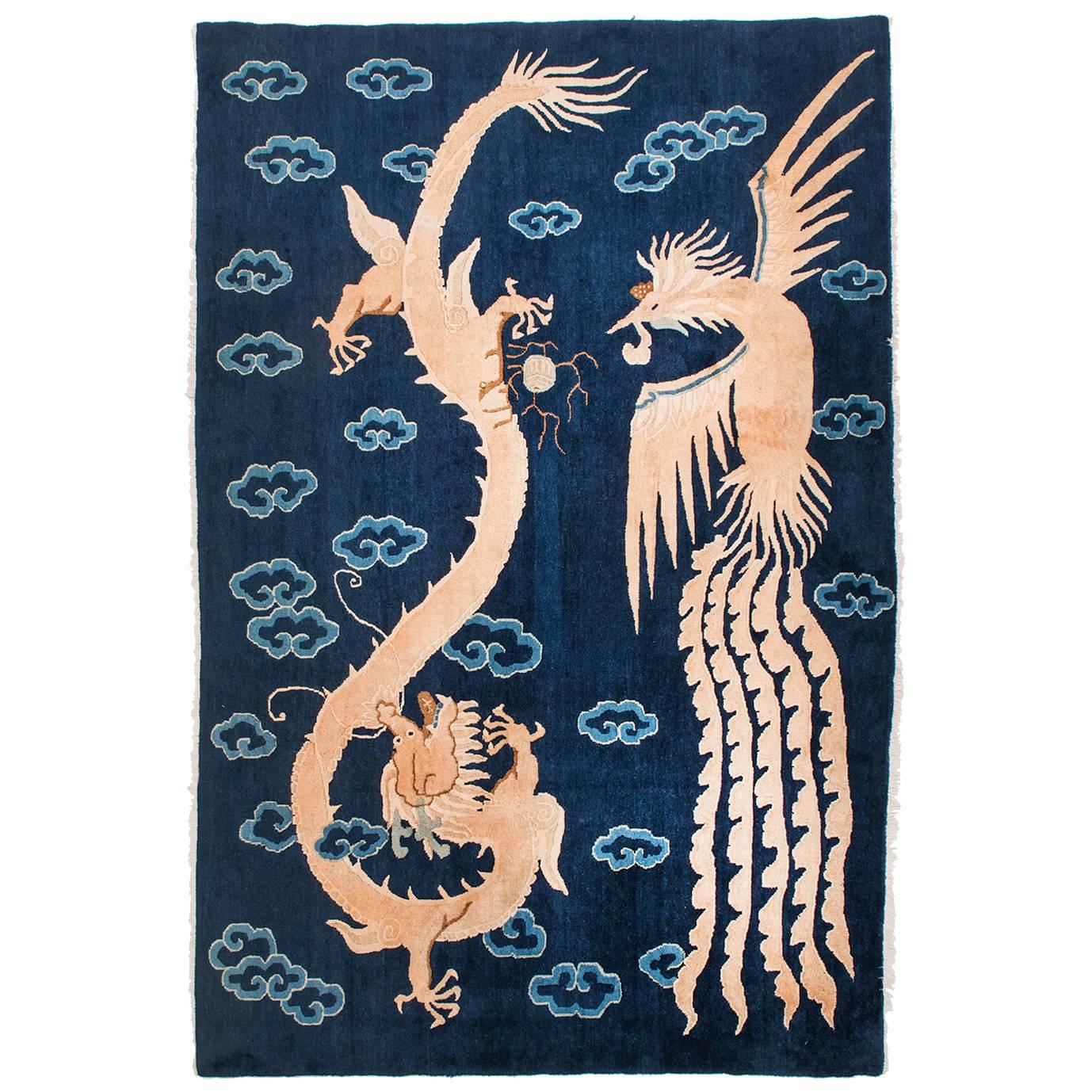 Magic Chinese Carpet with Dragon and Phoenix, from Private Collection