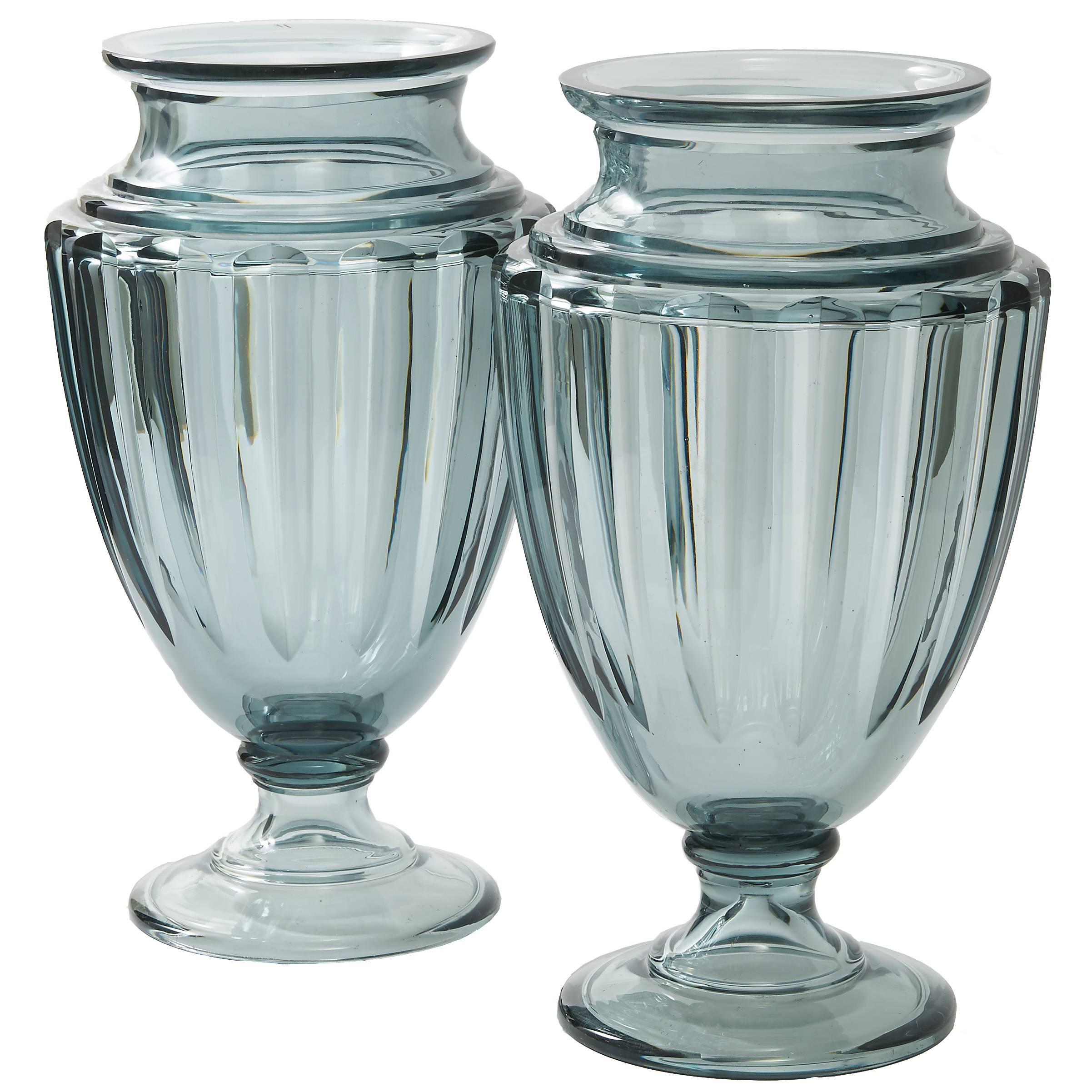 Pair of French Grey Tinted Glass Baluster Vases, circa 1950 For Sale