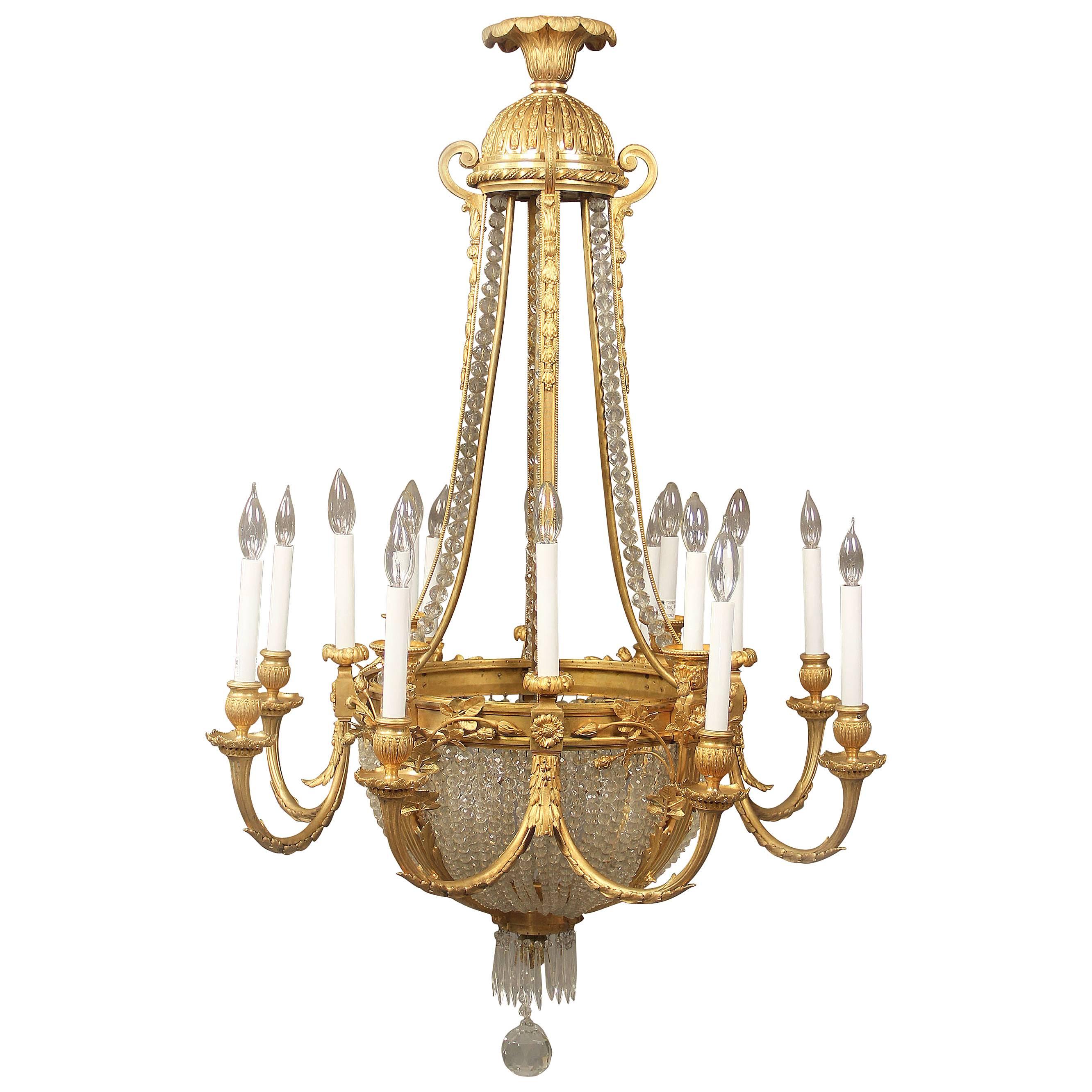 Wonderful Late 19th Century Gilt Bronze and Beaded Chandelier