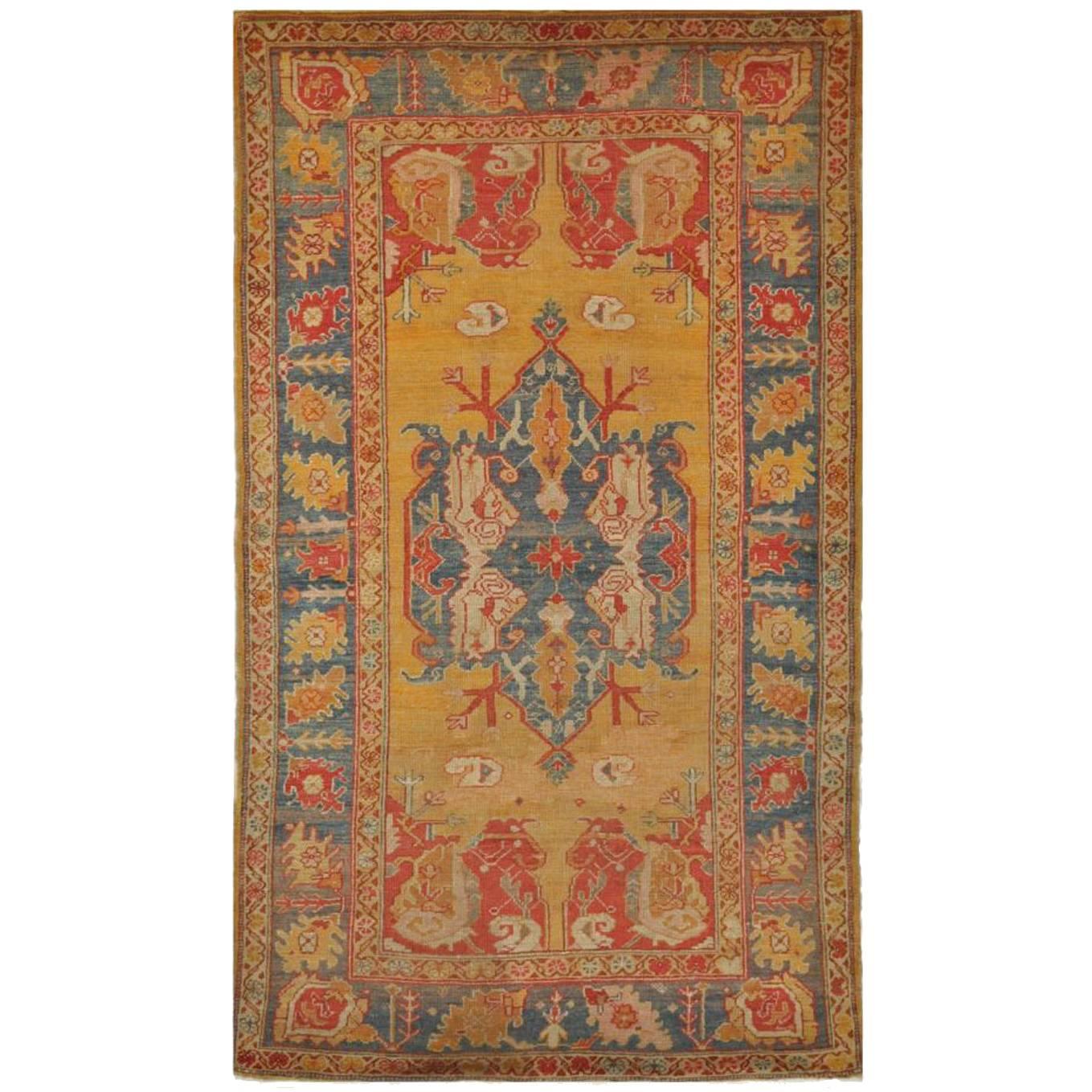 Small Antique Hand knotted Wool Turkish Oushak Rug For Sale