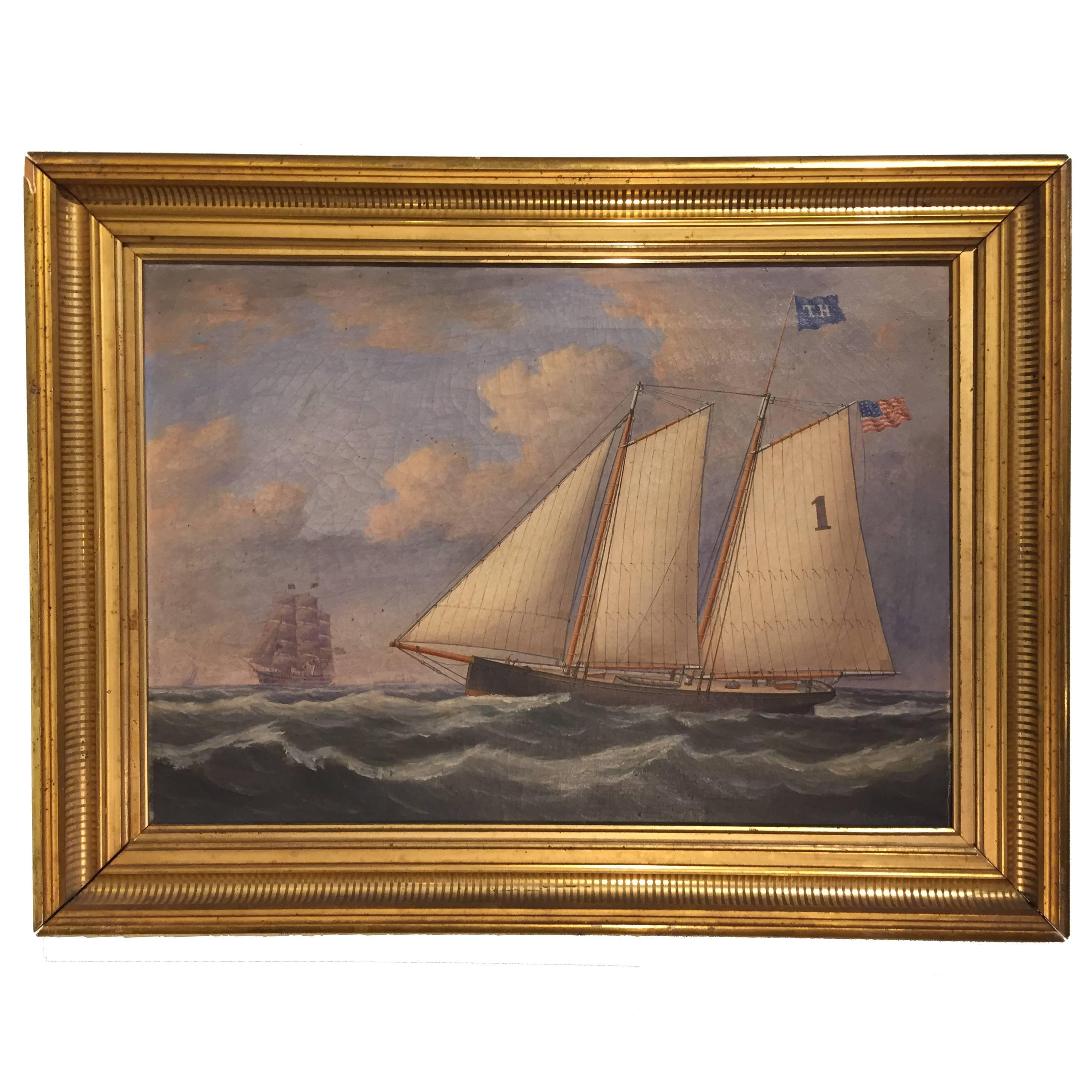 19th Century Pilot Boat Oil on Canvas Painted by John Knight For Sale