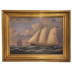 19th Century Pilot Boat Oil on Canvas Painted by John Knight