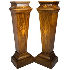 Late 19th Century Pair Inlaid Edwardian Pedestals
