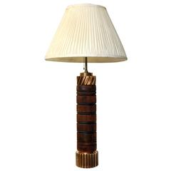 Oak and Brass Table Lamp Made from The Times Leader 1942 Printing Press Rollers