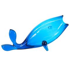 Vintage Blenko Glass Blue Fish Sculpture by Winslow Anderson