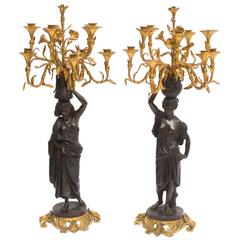 Superbe paire de candélabres en bronze du 19ème siècle signés C. Cumberworth