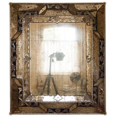 Antique Early 19th Century Venetian Etched and Blue Glass Mirror