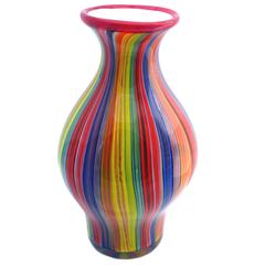 Vintage Multi-Color Large Stripped Murano Vase