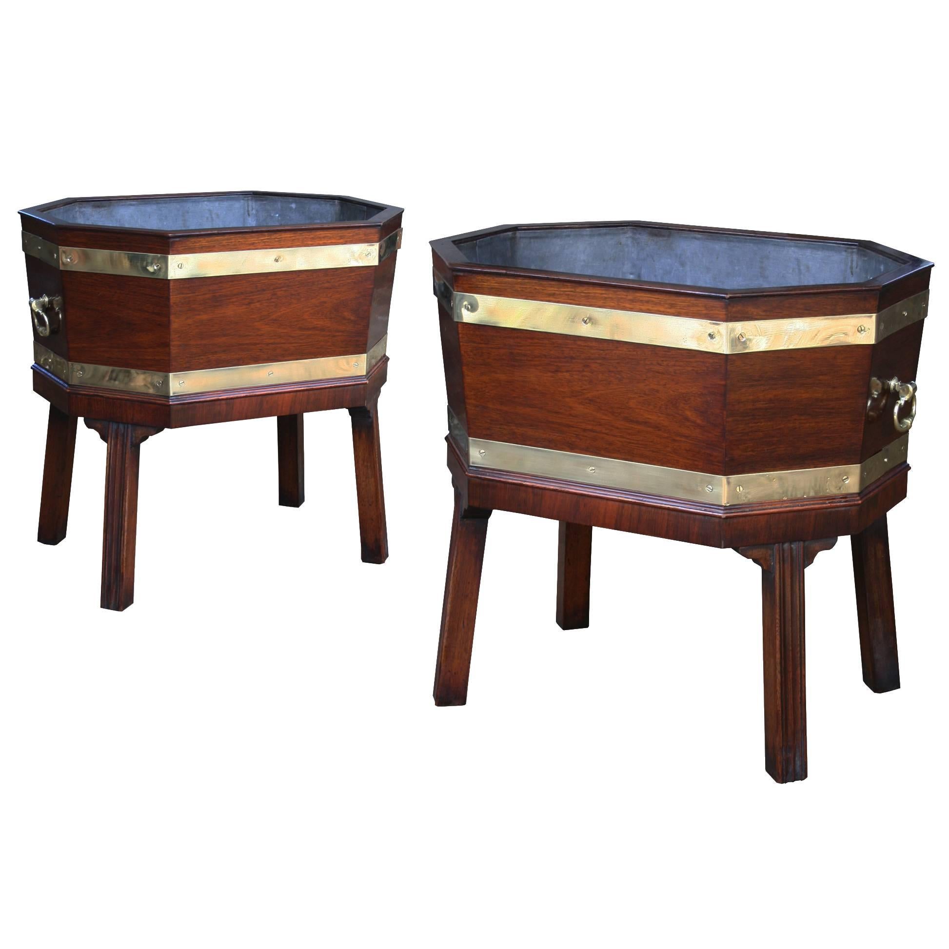 Pair of Brass Bound Rosewood Wine Coolers
