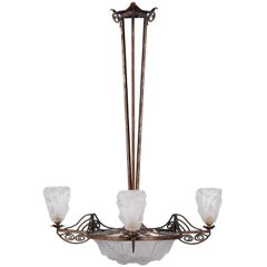 French Art Deco Chandelier Signed Degue, 1930s, Art
