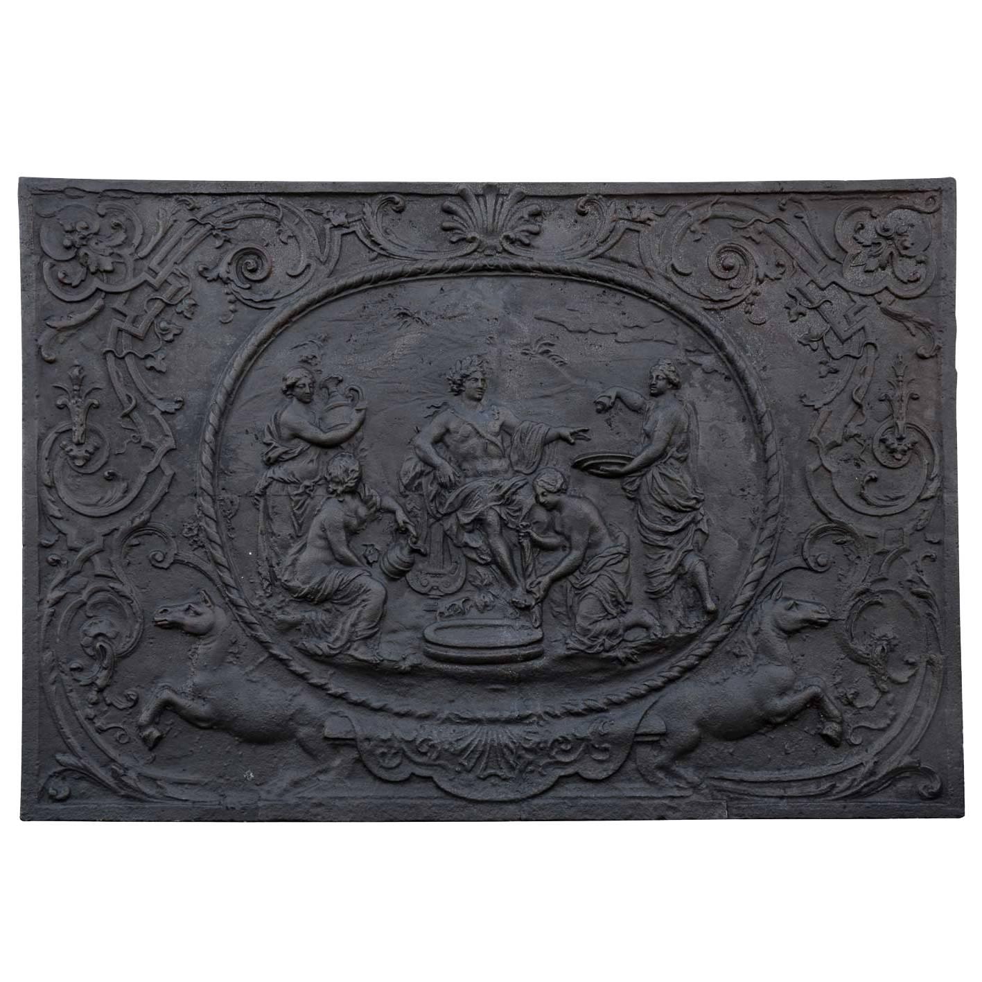 Cast Iron Fireback Representing Apollo Served by the Nymphs, 18th Century