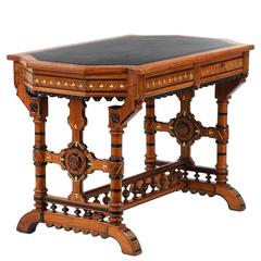 Antique American Renaissance Revival Burl-Walnut Writing Table Desk, New York