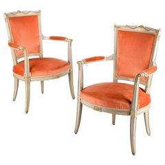 Pair of French Painted Directoire Armchairs, Early 1800s