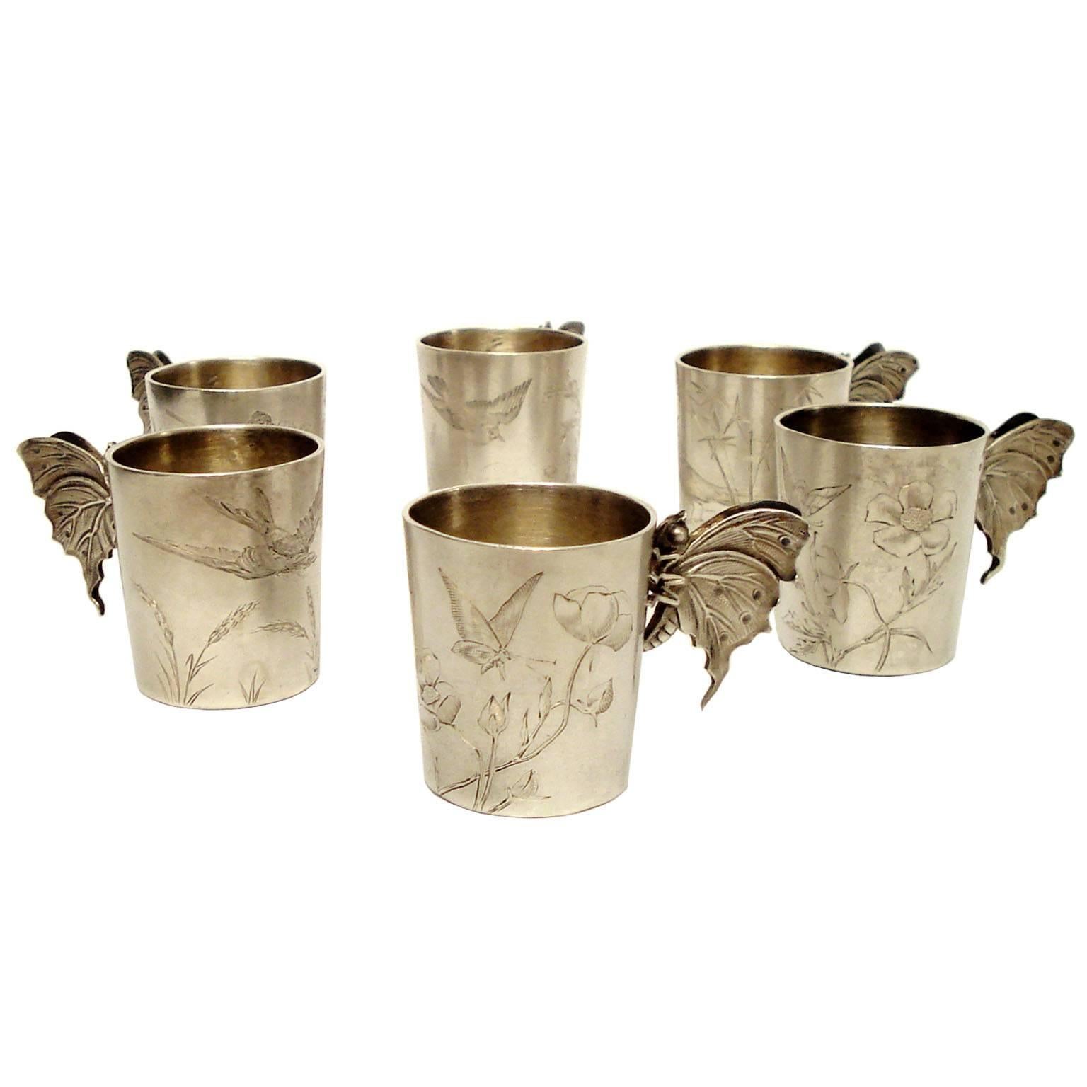 Exquisite Set of Six French Silver Beakers by F.Nicoud
