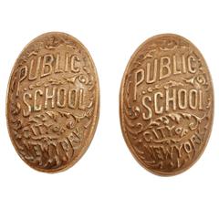1930s Pair of "City of New York Public School" Bronze Door Knobs