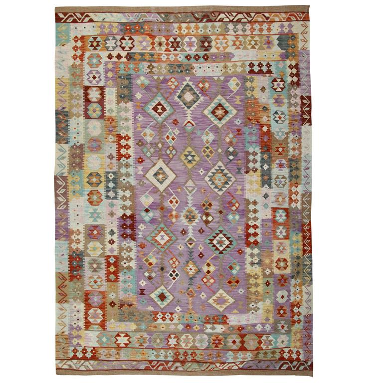 Afghan Kilim Rugs, Light Purple Rug at 1stdibs