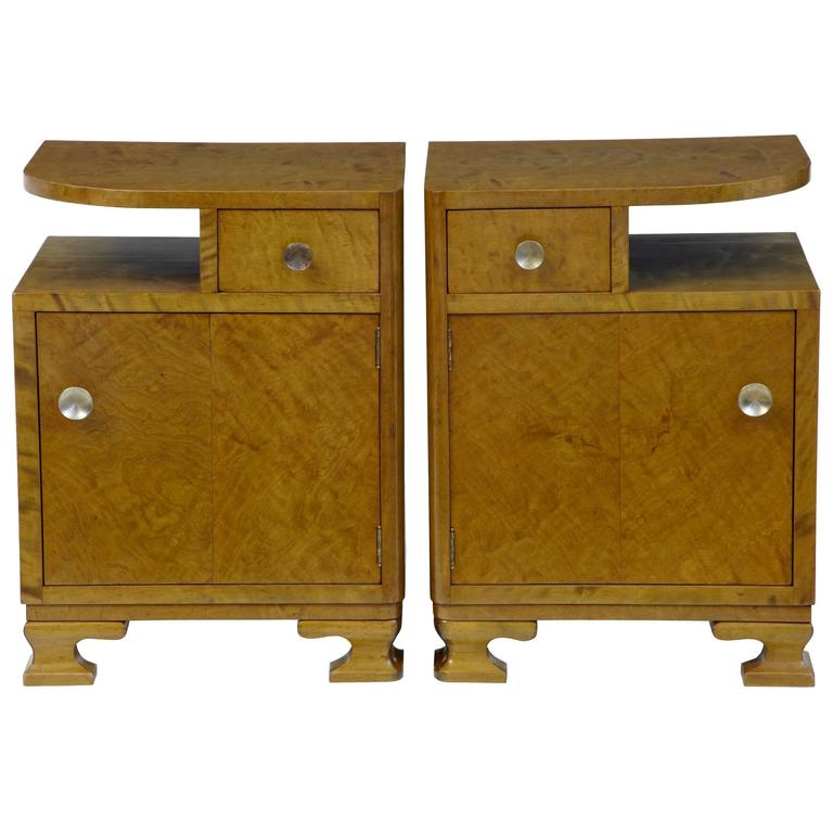 Pair of 1930's Art Deco Birch Bedside Tables at 1stdibs