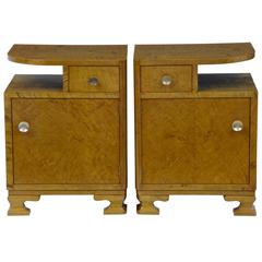 Pair of 1930's Art Deco Birch Bedside Tables