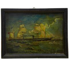 19th Century Naive Oil on Board of S.S Great Britain